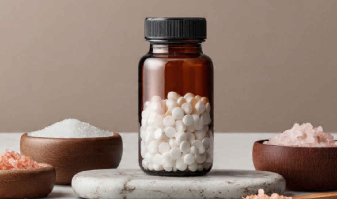 Frasco con sales minerales en estética wellness